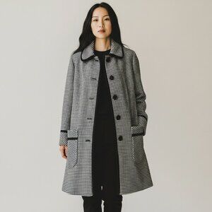 Vintage Black White Check Coat Wool Lined Peter Pan Collar Fleece Lined